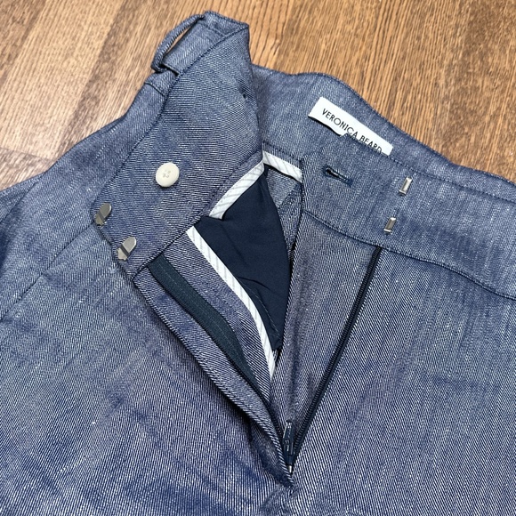 Veronica Beard Aubrie Linen Blend Blue Melange Wide Leg Cropped Pants Womens 4 - Picture 7 of 11